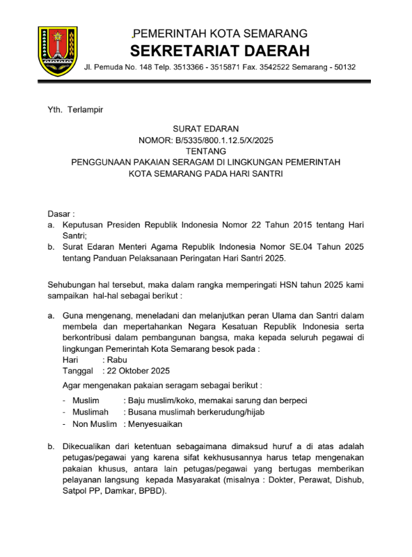 Penggunaan Pakaian Seragam di Lingkungan Pemerintah Kota Semarang Pada Hari Santri